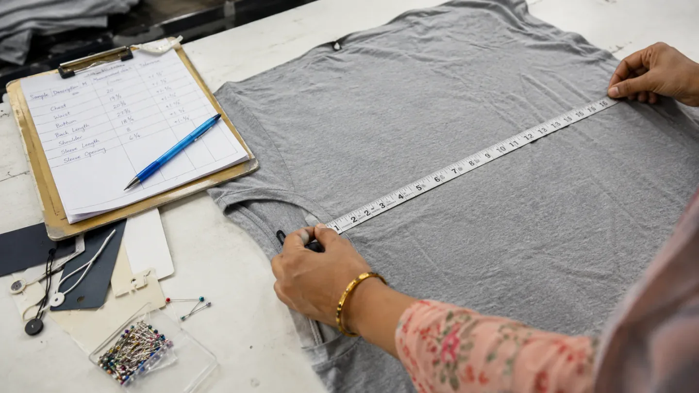 garment measurement and specification sheet during quality checks